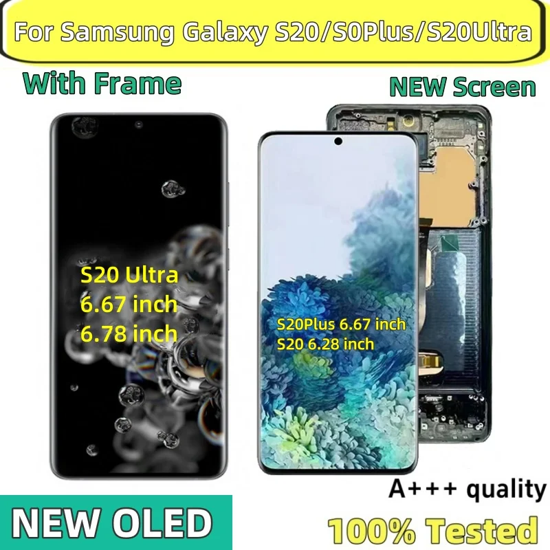 Super OLED S20 Plus G985F LCD For SAMSUNG Galaxy S20 G980F Display S20 Ultra G988F 5G with frame Touch Screen Digitizer assembly