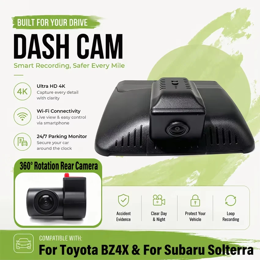 4K DashCam For Toyota BZ4X 2022-2026, Car DVR Plug and play Dash Cam Wifi Camera Video Wireless for Subaru Solterra 2023-2026