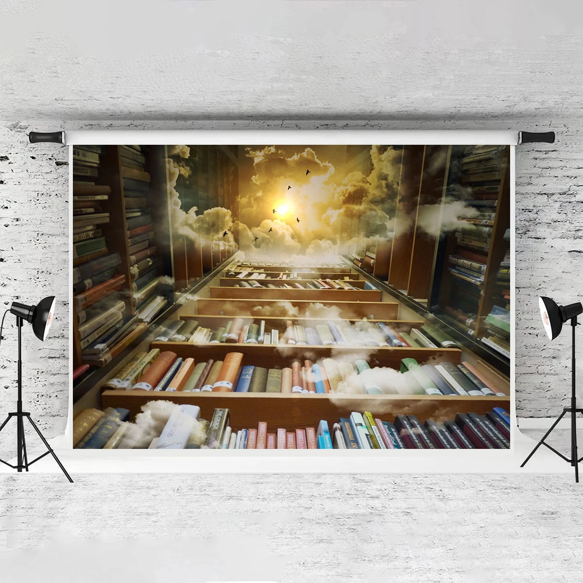 7x5ft Fabric Magical Wizard Study Room Backdrop Photography Ancient Library Bookshelf Magic Books Potion Skulls Candles Banner