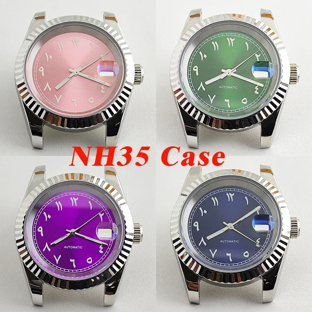 NH35 Case Arab NH35 Dial Green Luminous Dial Sapphire Stainless Steel Case Transparent Case Back for NH35/NH36 Movement NEW DIY