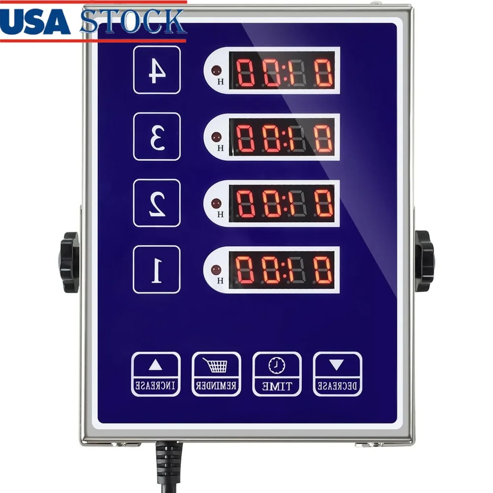 

4 Channel Commercial Kitchen Timer Ultra Loud Alarm LED Display Stainless Steel Cooking Timer Restaurants Hotels Catering