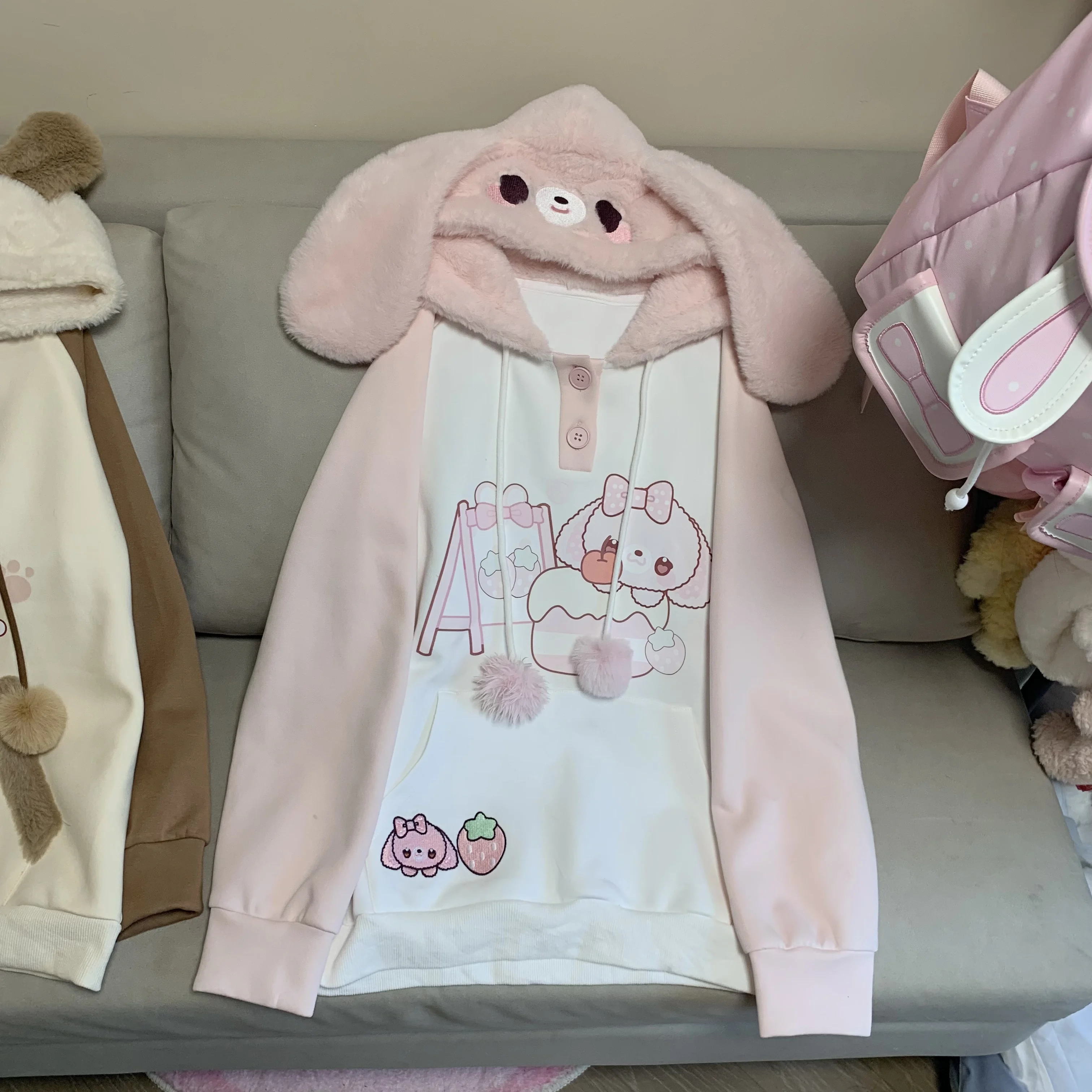 اليابانية Harajuku سترة مطبوعة الجمالية الجرونج بلوزة ثقافة فرعية لطيف Y2k القمم Kawaii طباعة مقنعين معاطف النساء بلوزات #2