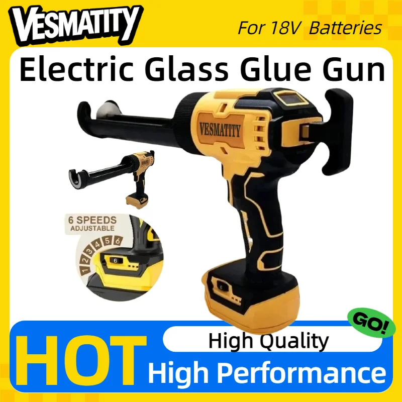 Cordless 6‑Speed Electric Caulking Gun LED Light Adhesive Glue Gun for Door Window Glass Sealant Work Compatible For 18V Battery
