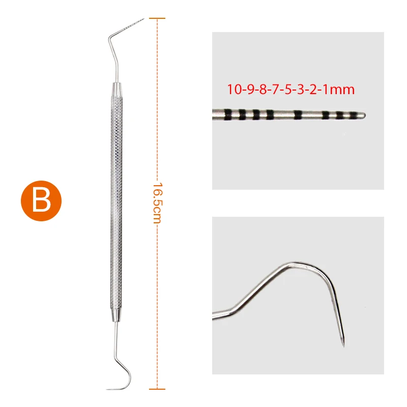 ステンレス鋼の歯内スケーラーキット,スケーラー付き歯周プローブ,歯科用ツール,6個