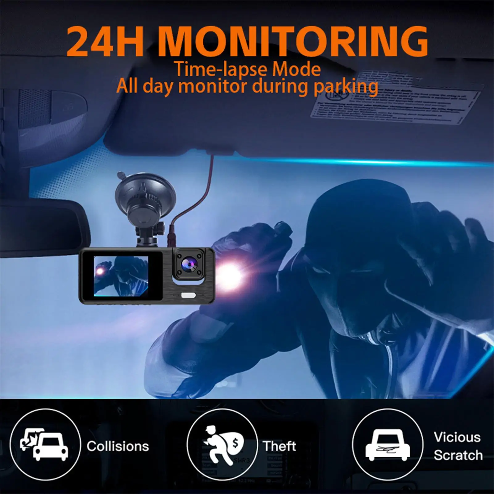 

Dashboard Camera 3 Channel Car On-Dash Mounted Cameras 1080P Monitor WIFI Infrared Night Vision Front Rear Reversing Image For