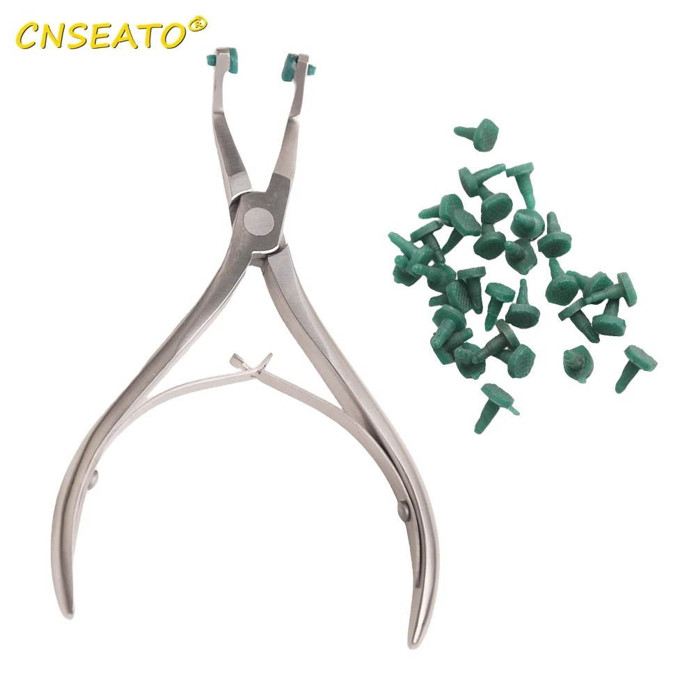 Dental Stainless Steel Crown Pliers Green Rubber Tip Removing Temporary Teeth Veneers Autoclavable Durable Dentistry Tool