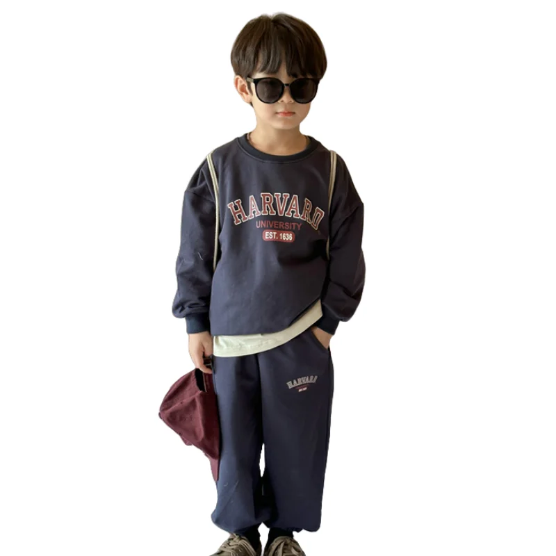 Boys Sweatshirts +Pants Kids Suits 2PCS/Set Cotton 2024 Letters Spring Autumn Cotton Tracksuit Sport Christmas Gift Children Clo