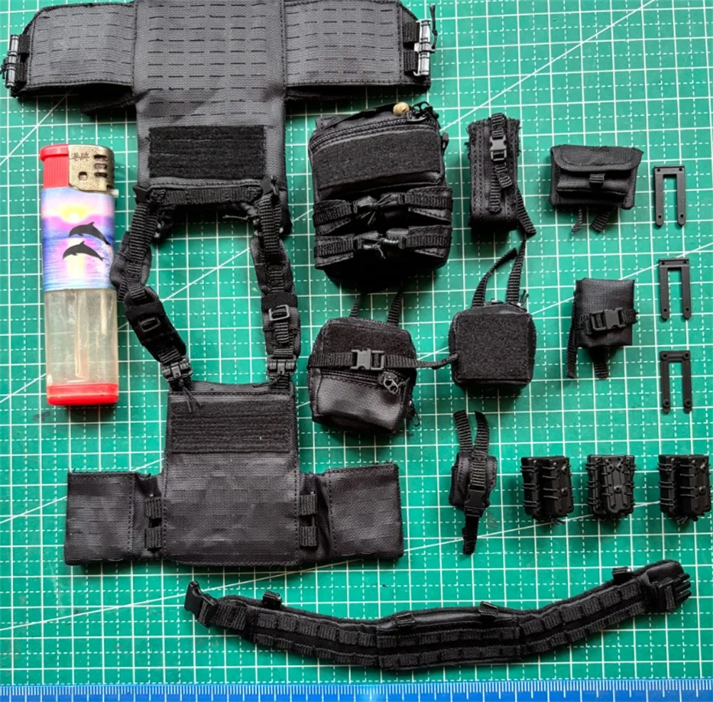 

1/6th Easy&Simple SAS Black Hang Chest Vest Multi Function Bags Waist Duty Belt Throw Models Accessories ES GA1010S