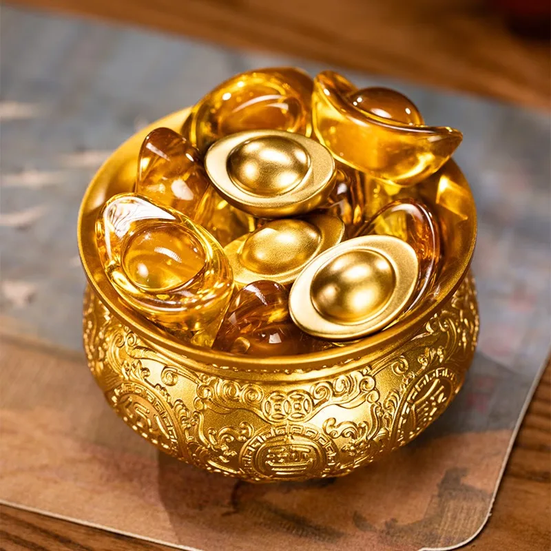Zhu Bingren Copper Golden Treasure Basin Set Brass Piggy Bank Home Living Room Study Entryway Ornament Gift Art Craft