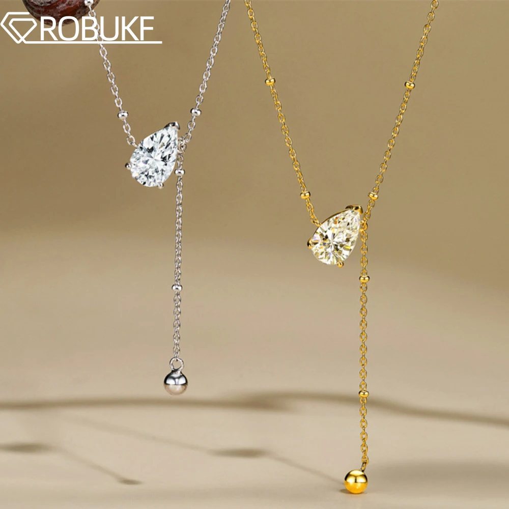 

7*10mm Pear Cut Moissanite Pendant Necklace for Women GRA Certified S295 Silver Long Tassel Water Drop Collarbone Chain Jewelry