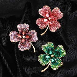 Korean Style Crystal Glass Fashion Brooch Alloy Four-Leaf Clover Pin Clothing Accessories Brooch Women Lucky Jewelry Gifts 1 Pc