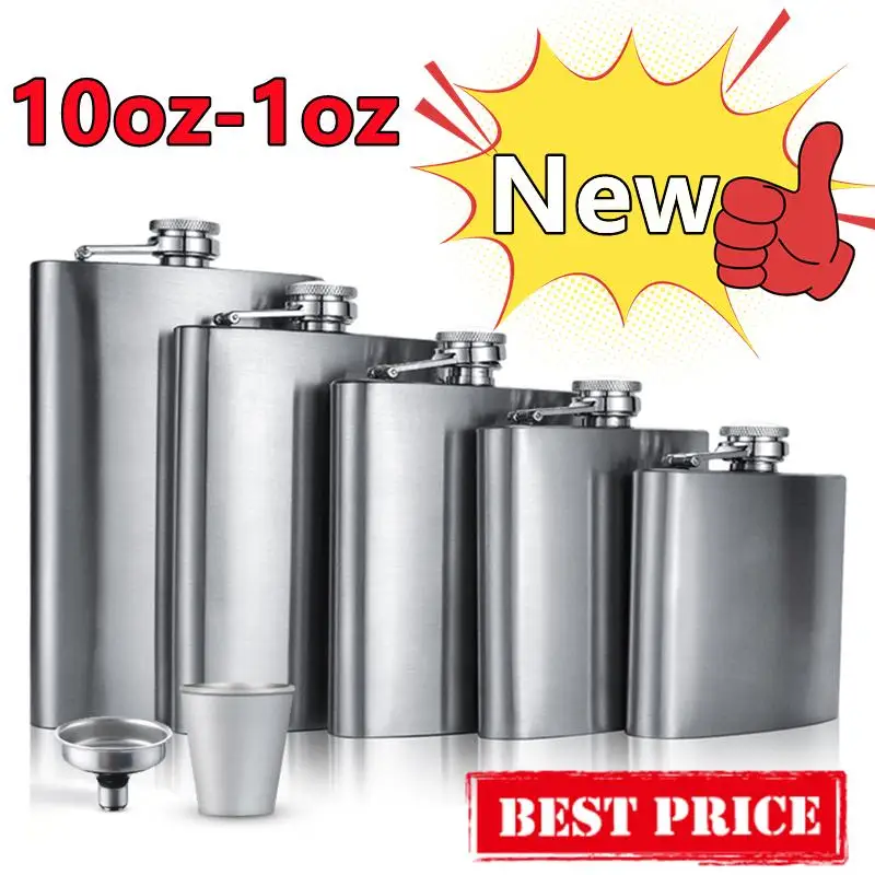 Men HipFlask 1oz-10oz Stainless Steel Hip Flask Funnel Pocket Hip Flask Alcohol Whiskey Hip Flask Screw Cap Camping Pocket Flask