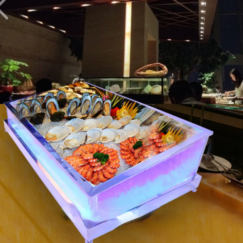 

LED Light Stainless Steel Buffet Seafood Oblique Bar Beverage Fresh Ice Plate Sashimi Plate