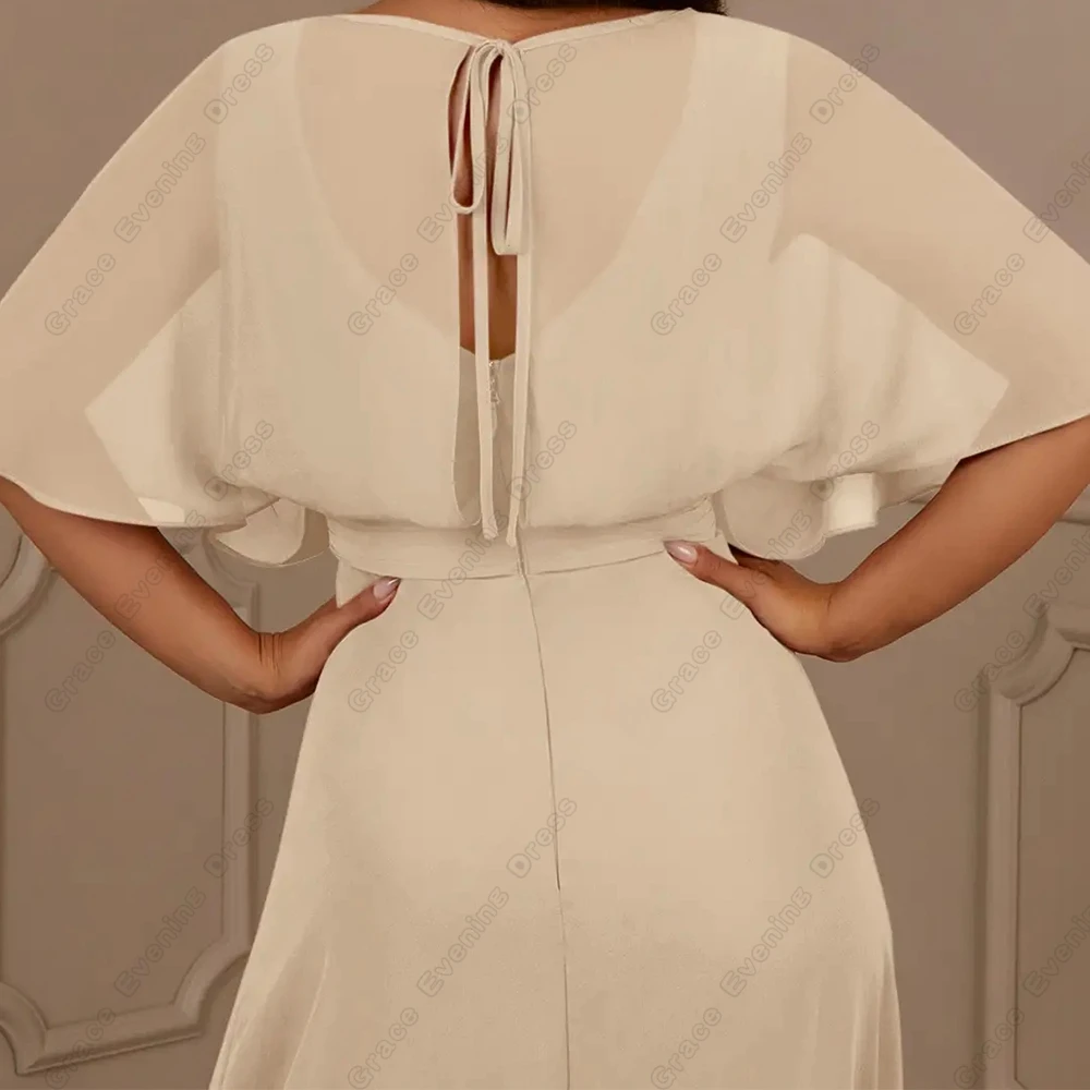 فساتين أم العروس بلون الشمبانيا مخصصة مع ثنيات صيفية نصف كم لحفلات الزفاف فساتين شيفون رداء السهرة بسحاب