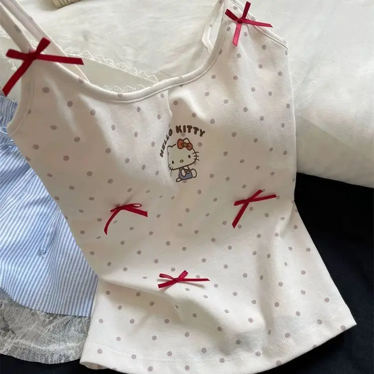 Sanrio Hello Kitty топы на подтяжках с героями мультфильмов, летняя студенческая жилетка с принтом Lustful Hot Girl Kawaii, милый жилет с бантом и подушкой на груди