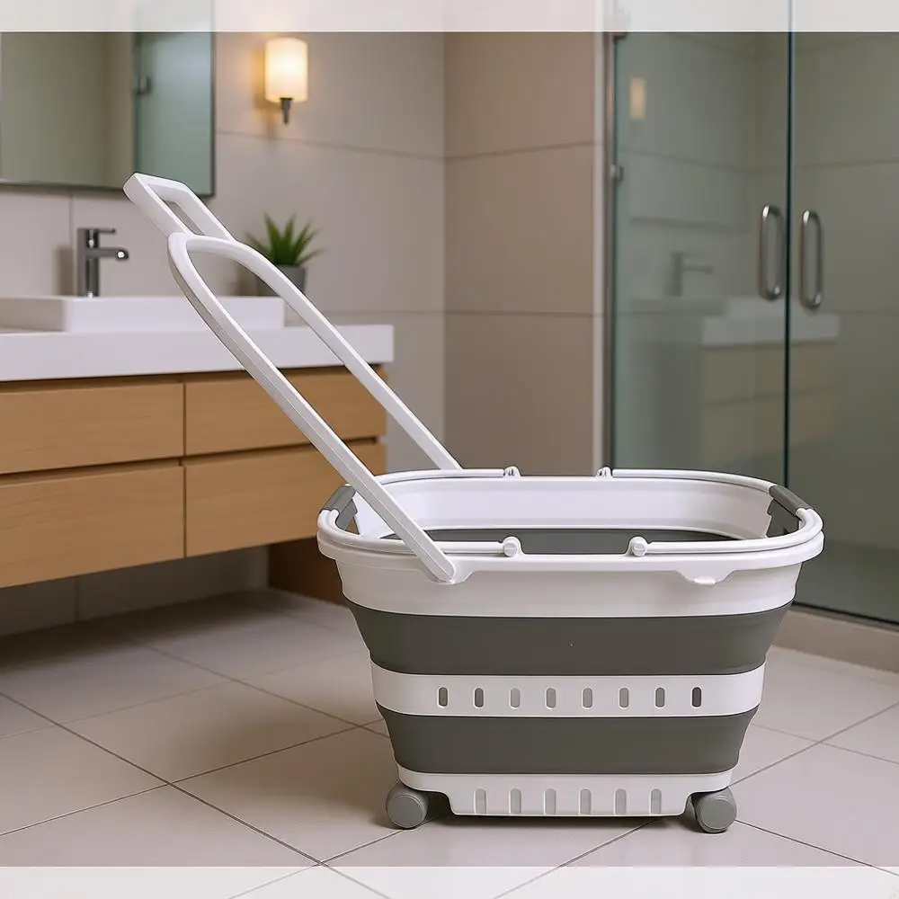 

35L Collapsible Plastic Laundry Basket with Handle and Wheels - Up Storage Container/Organizer with Handle and Wheels - Space Sa