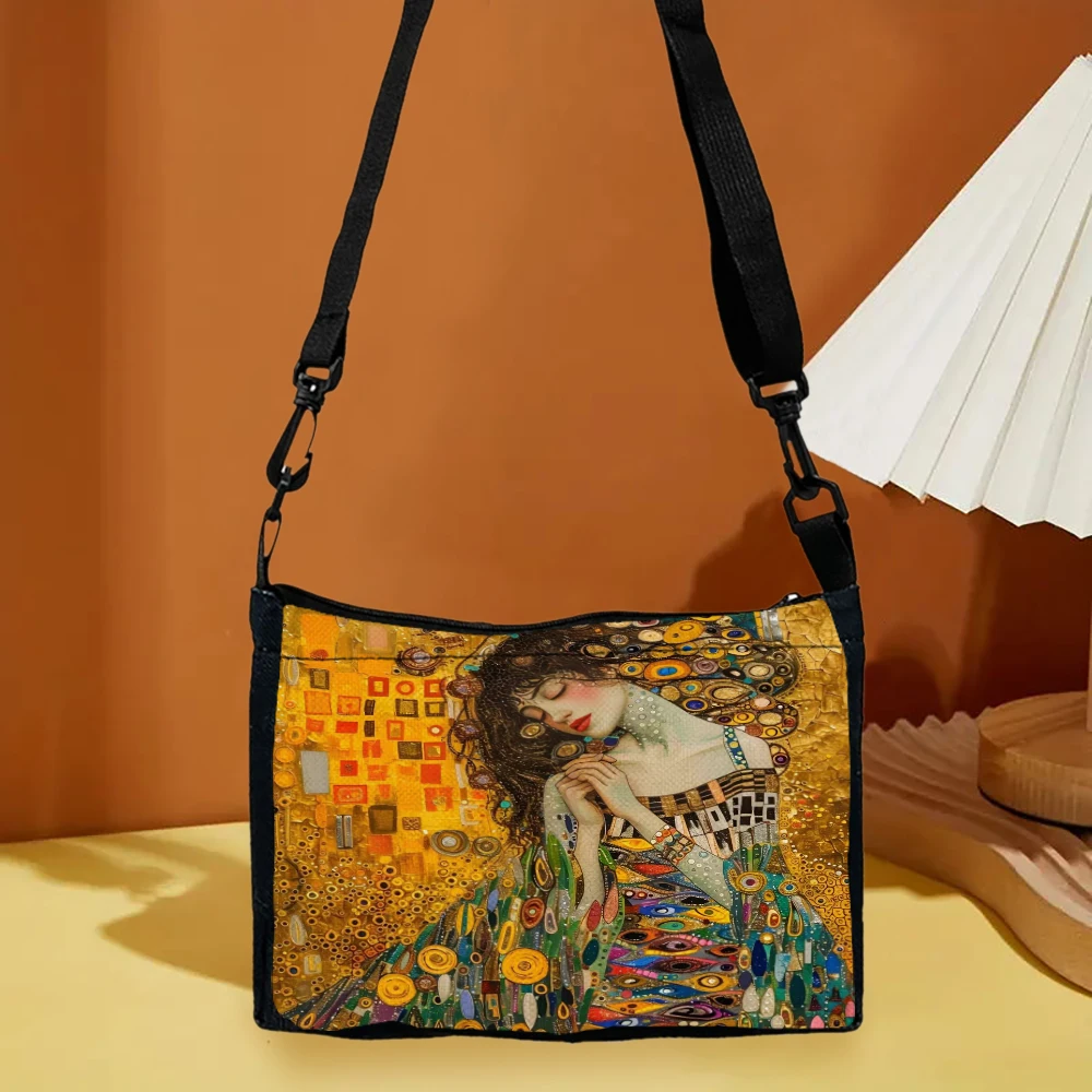 

Gustav Klimt Shoulder Bag Fabric Crossbody Bag Versatile Small Square Purse Simple and Stylish Women's Handbag