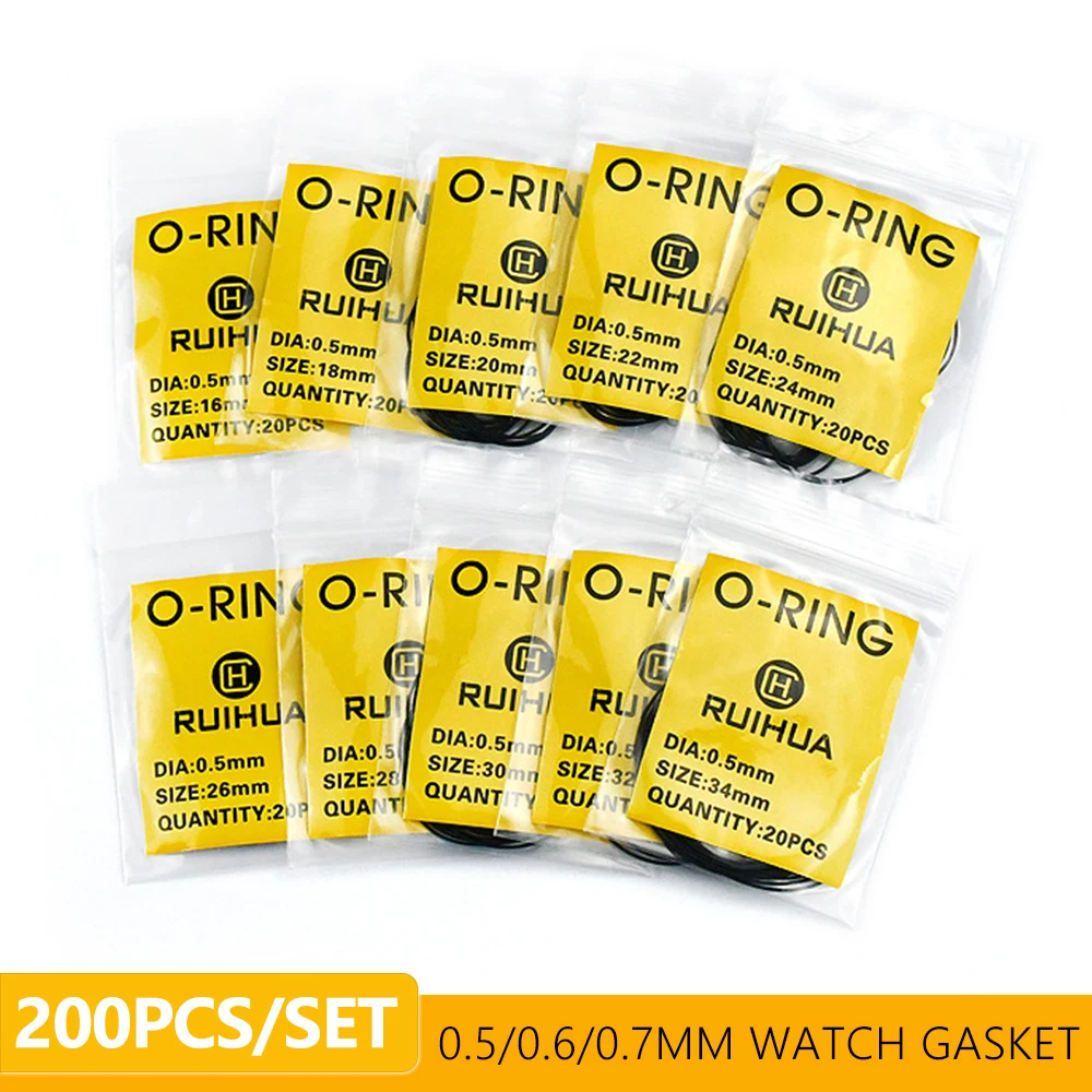 

Rubber Watch Back Cover Gasket Kit 200pcs/set Watch Back Case O Ring Waterproof Gasket for Watchmaker Repair Tools Watches Part