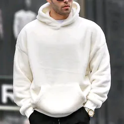 Sweats à capuche en velours doux pour hommes avec poches, pulls en peluche, sweat à capuche PVD, pull chaud, manches longues, monochromatique, sourire, mâle, hiver, 2023