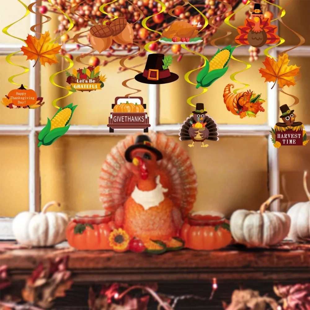 

Cartoon Thanksgiving Spirals Hanging Flag Celebration Corn Turkey Pumpkin Turkey Spiral Ornaments Paper