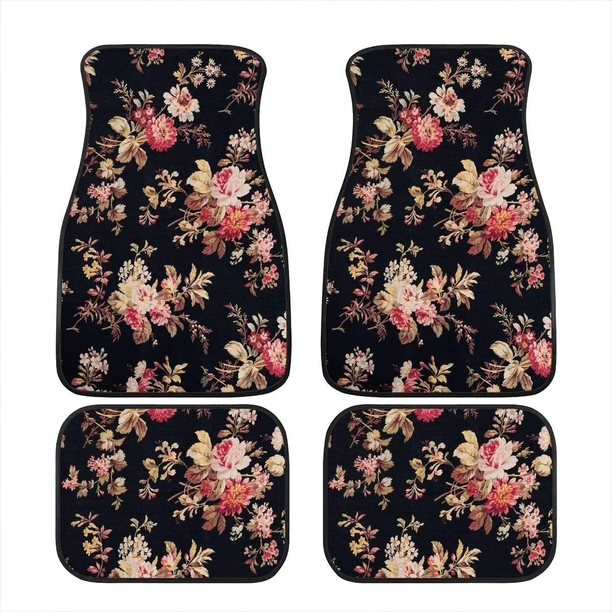 

Art Flowers Pattern Car Floor Mats Vehicle Front Rear Carpets Mat, Set of 4 Floral Auto Foot Mats All Weather Universal