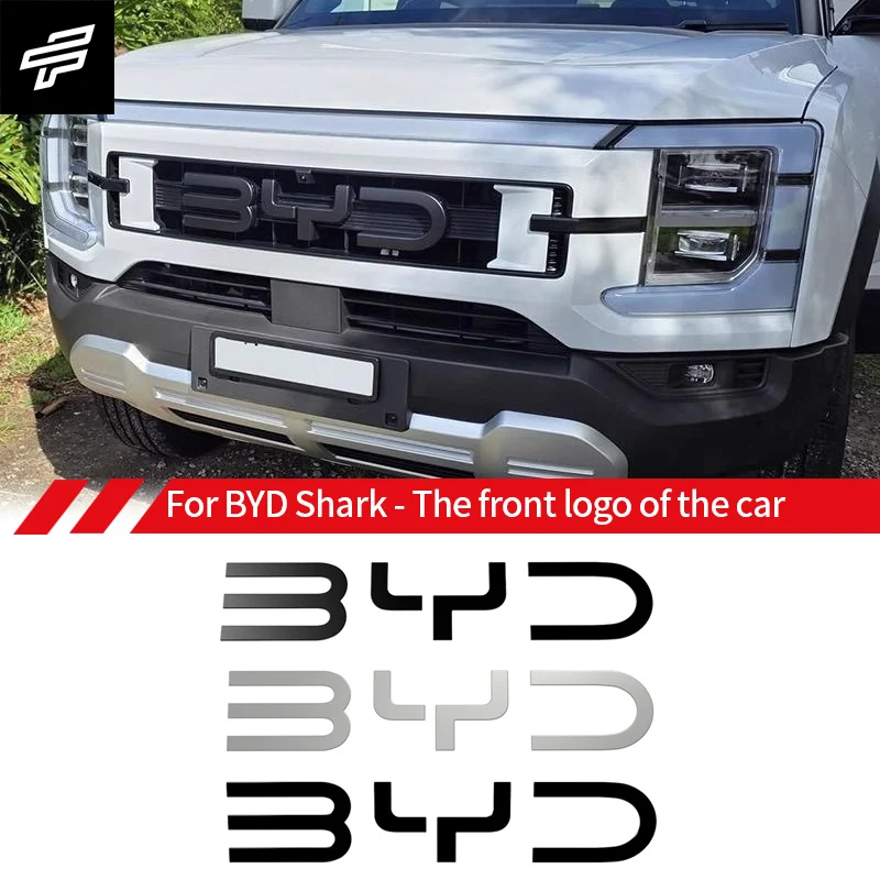 

For BYD Shark Pickup Front and Rear Emblem – Car Badge Decoration, Matte Black / Gloss Black /Carbon fiber pattern , 2024+