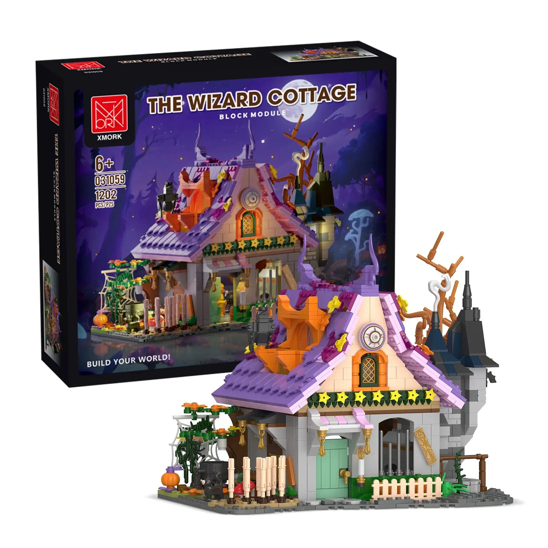 1202pcs Witch Hut Magic Building Block Set,DIY Enchanted Cottage Bricks Model with LED Lights,Creativity Home Desktop Decor Gift