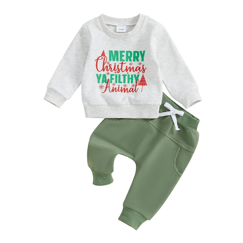 

Baby Boy Christmas Outfits Long Sleeve Snowflake Letter Print Sweatshirt Pants Set Toddler Clothes