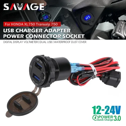 Para HONDA XL750 Transalp 750 CRF Africa Twin 1000 1100 QC3.0 cargador USB 12V conector de toma de corriente Cable de enchufe USB Dual