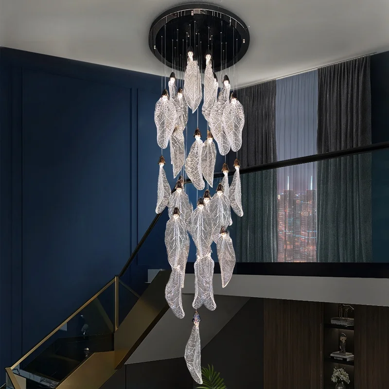 

Modern Floating Leaf Hanging Chandelier for Staircase Lobby Vila Living Room Designer Leaf Pendant Ceiling Chandelier Restaurant