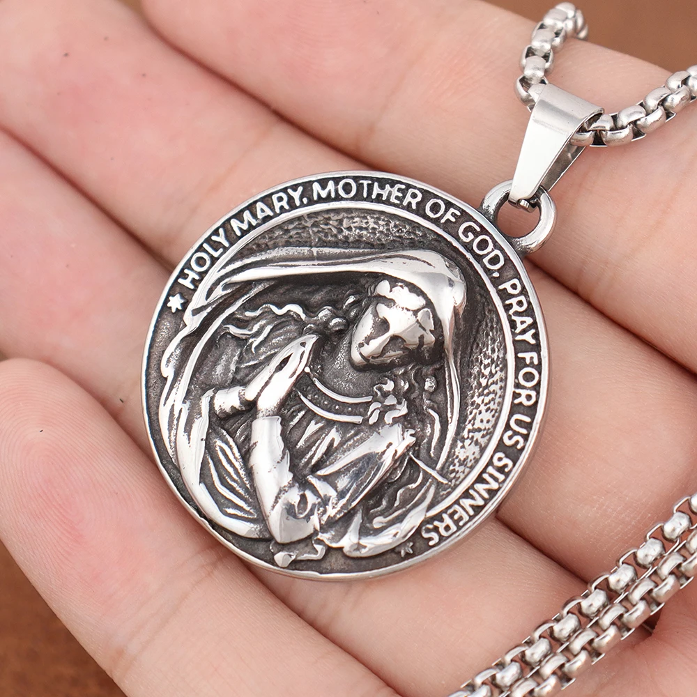 Trendy Design Virgin Mary Necklace Popular Charm Stainless Steel Holy Mary Mother Pendant Thanksgiving Vintage Religious Jewelry