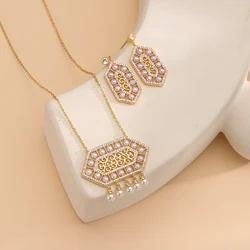 2024 Luxury pearl necklace earrings set for women Dubai Arabian style Geometic Design Bride Wedding Accessories Jewelry Set Gift