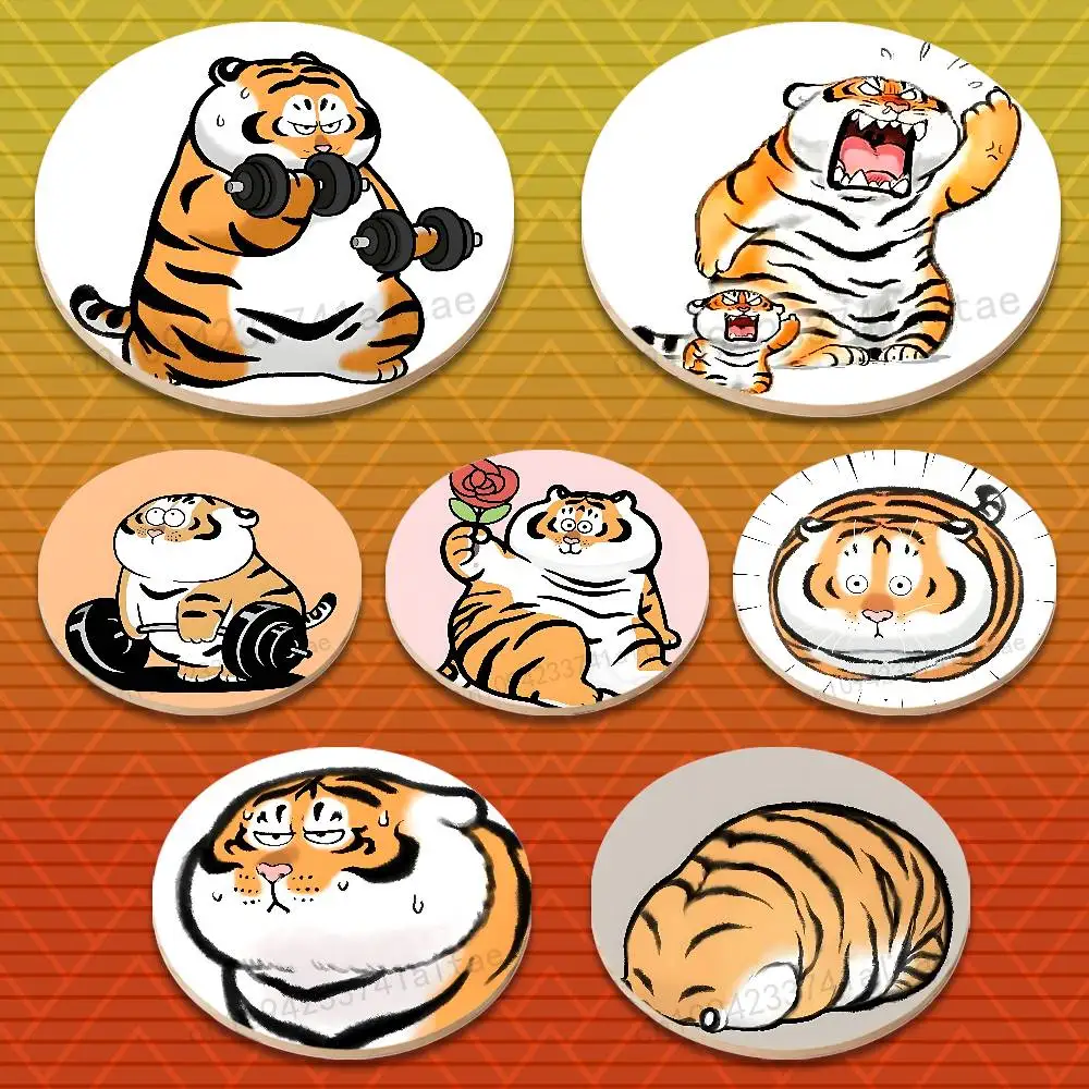 Funny Cute Tiger Emojis Multifunctional Coasters Round Wooden Heat Resistant Non-Slip Home Decor Gift