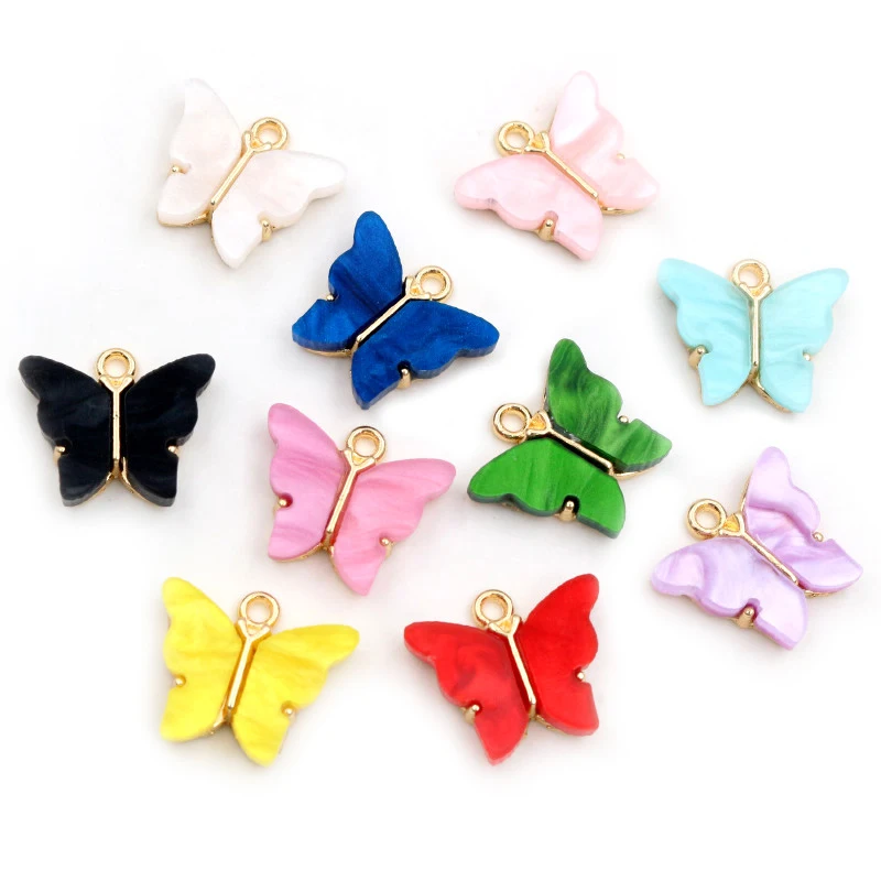 10pcs 14x16mm Acrylic Butterfly Charms Alloy Metal Charm Pendant For Necklace Bracelet DIY Jewelry Making Accessories Findings