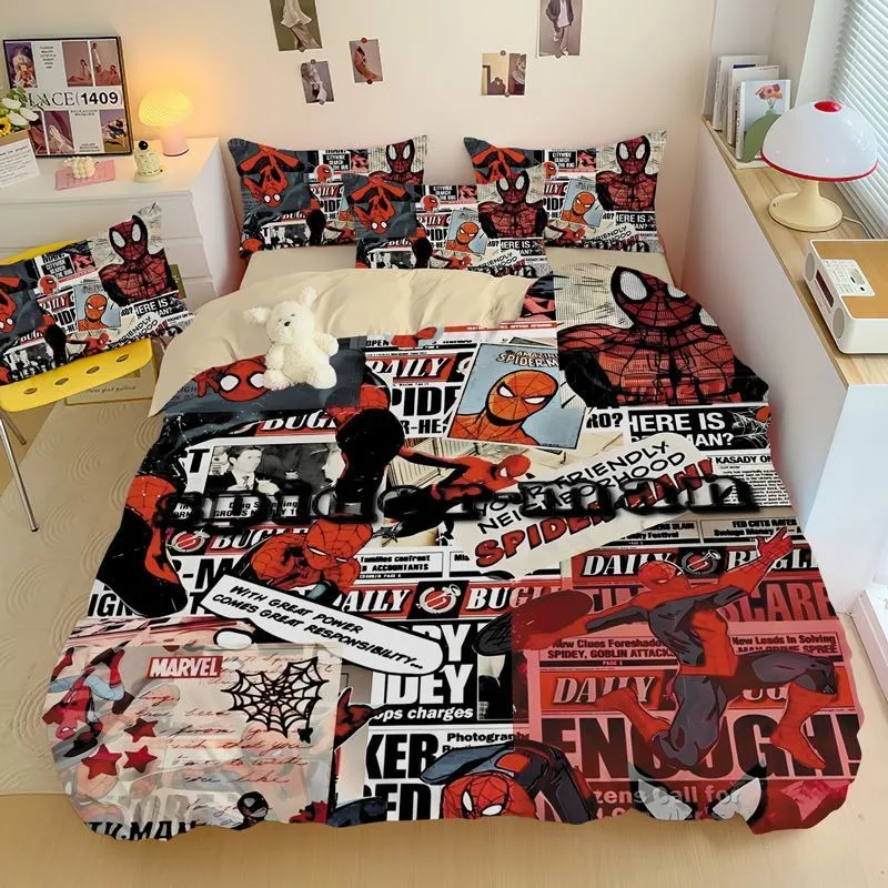 Marvel Avengers Spider-Man pure cotton bed four-piece bedding set student dormitory bed single three-piece set for children