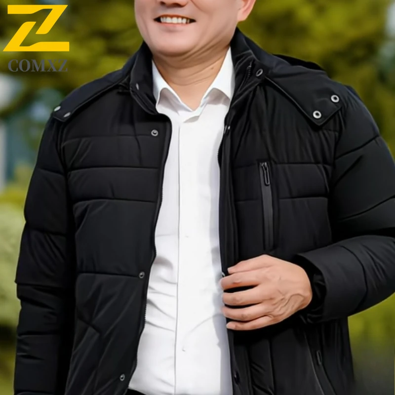

​Men's Thermal Cotton Jacket Winter American Style Windproof Waterproof Detachable Hood Thickened Warm Coat Outdoor Ski Parka​