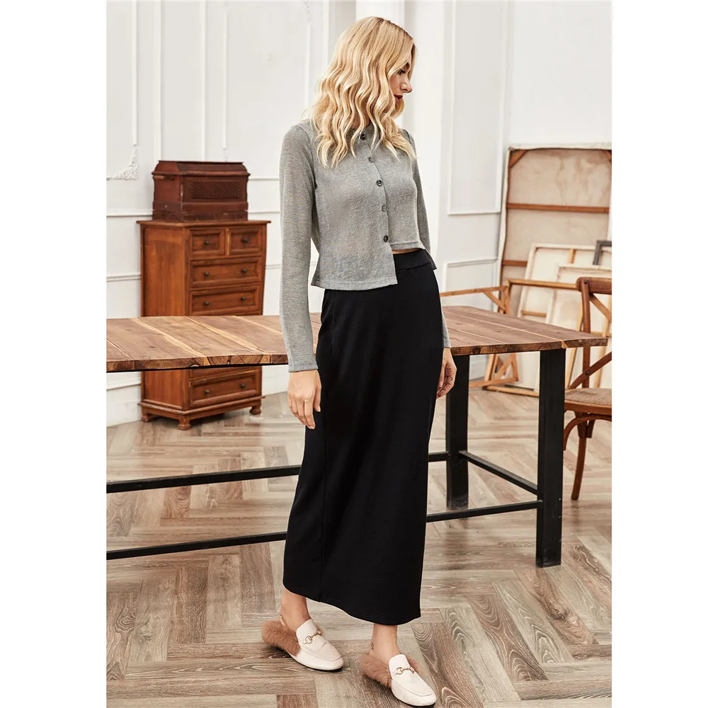 Spring Autumn 2022 New Korean Long Back Slit Skirt Pencil Skirts All-match High Waist Slimming Black Skirt Women Straight Skirts