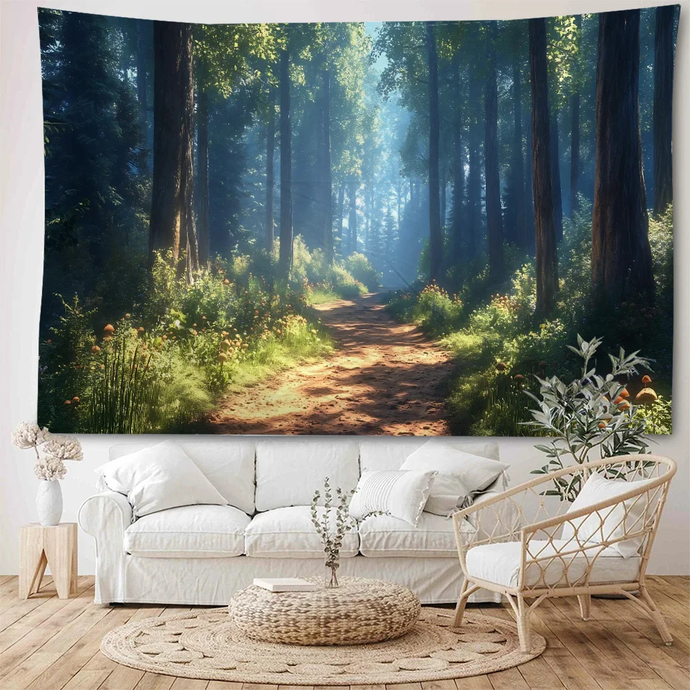 Beautiful Sunshine Forest Scenery Forest Waterfall Scenery Decoration Tapestry Home Bedroom Dormitory Decoration