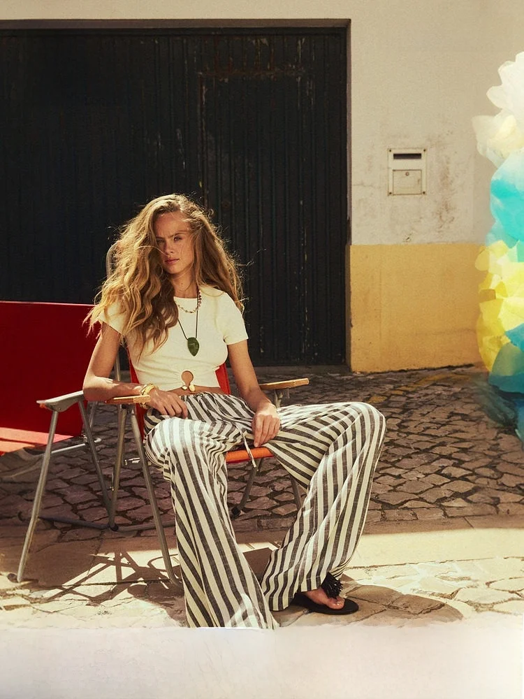 

Весенние женские широкие брюки H&M из смесового льна с завязками на талии, повседневные, свободного кроя, из других материалов, 100% лен, для женщин