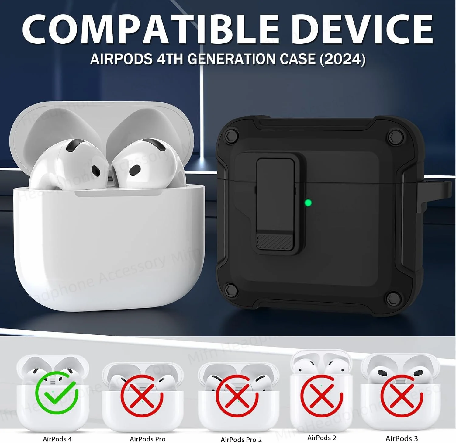 에어팟 4 2024 이어폰 케이스용 보안 잠금 장치, 충격 방지 보호 커버, 에어팟 4 세대 이어버드 케이스, 키체인 포함