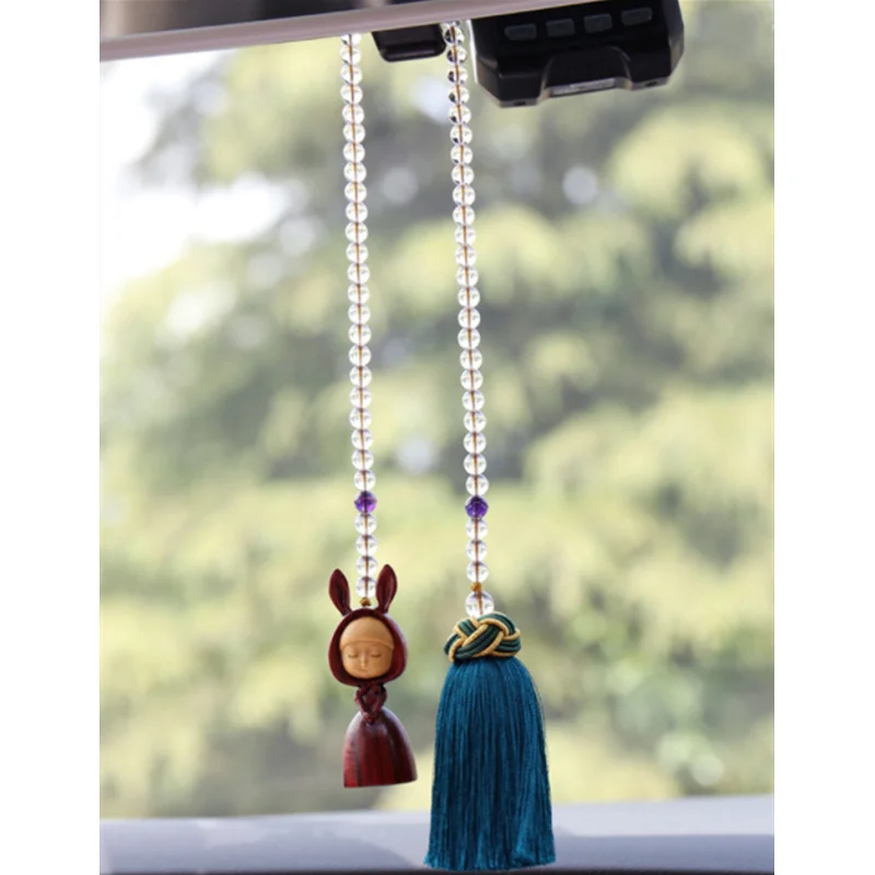 Healing Dream Rabbit Automobile Interior Rearview Mirror Pendant White Crystal Tassel Jewelry Pendant Gift Girl Hea Safe Chamrs