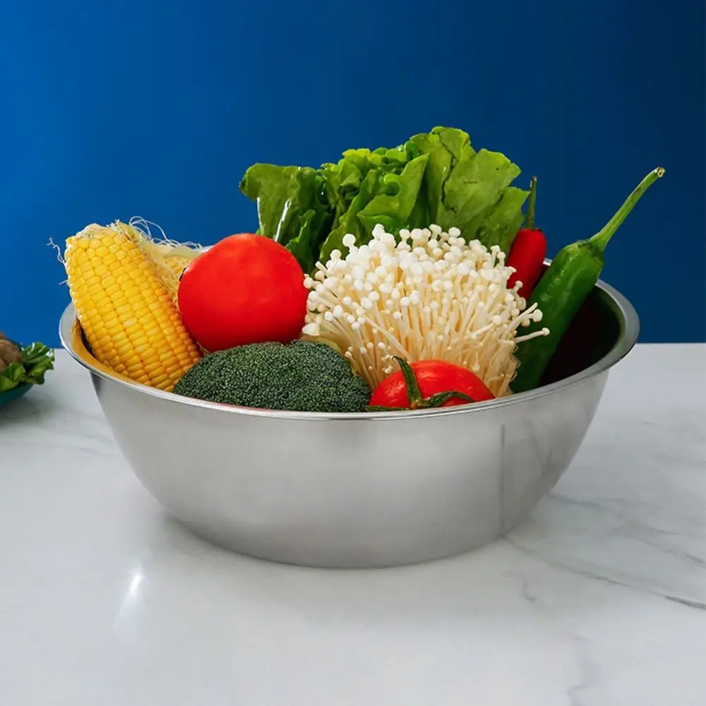 Stainless Steel Soup Bowl 12/14/16/18/20/22/24cm Silver Vegetable Washing Basin Rust-Resistant Heighten Instant Noodle Bowl
