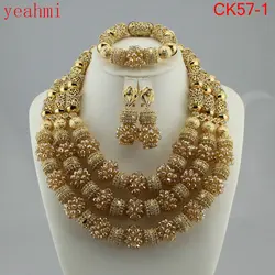 Amazing african beads jewelry set chain women Nigerian wedding crystal multi layer necklace/ earring Indian jewelry sets