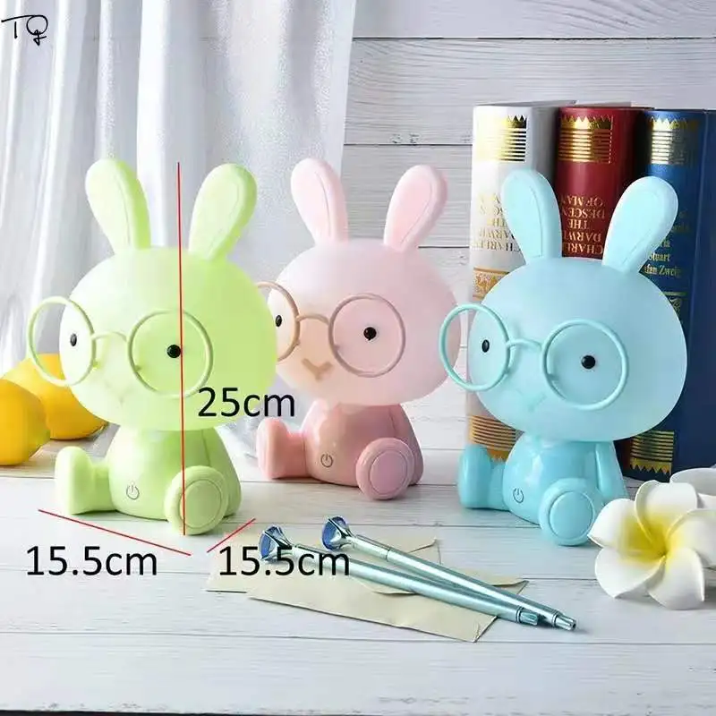 Cartoon Glasses Rabbit LED Night Light Modern Touch Switch Dimming USB Charger Eye Protect Energy Saving Bedroom Kid\'s Room Gift