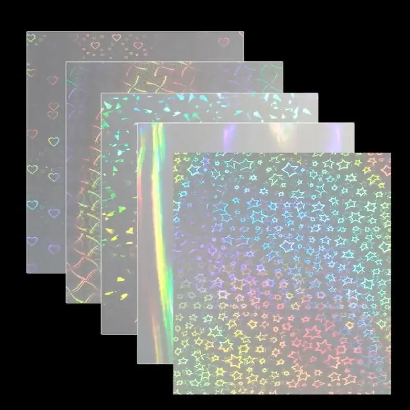 A4 Holographic Lamination Film 5Pcs Self Adhesive Sticker Sheets Waterproof Transparent for Labels and Scrapbook