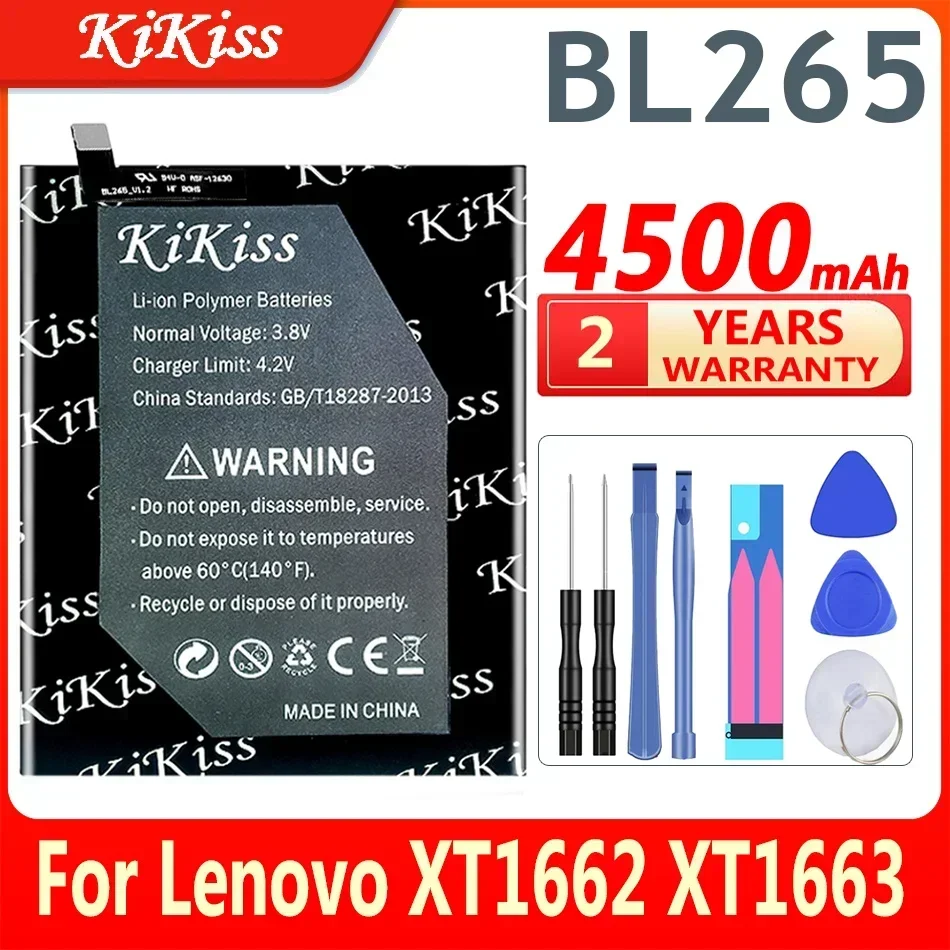 

Аккумулятор KiKiss 4500 мАч BL265 для Lenovo M Kung-Fu XT1662, батарея для Motorola MOTO M XT1663 XT1662 BL 265, батареи для телефона + инструменты в подарок