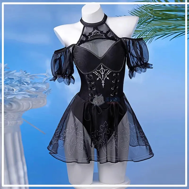 Disfraz de cosplay Nier Automata YoRHa 2B, traje de baño de una pieza, traje de baño de anime con cuello halter y espalda descubierta, traje de baño con control de barriga, traje de cosplay