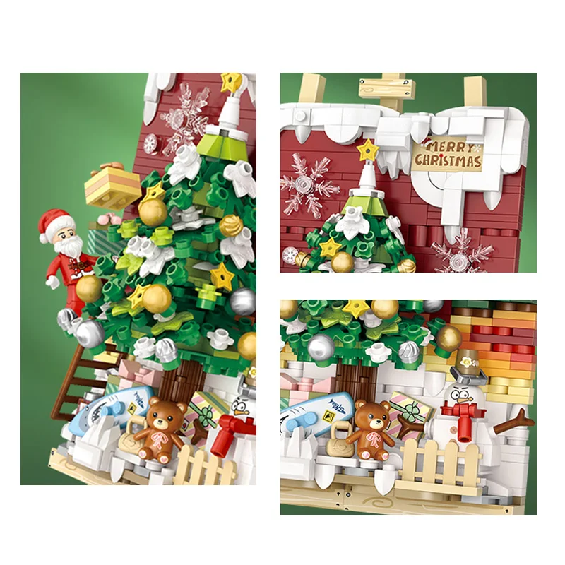 LOZ 1282 Santa Christmas Tree Christmas Painting Stand Home Decoration Mini Building Blocks for Christmas Gifts