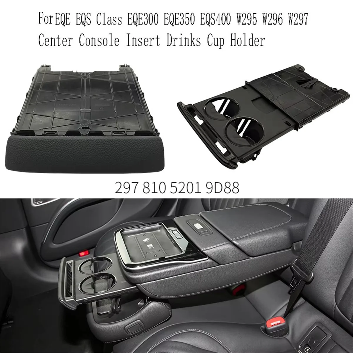 Car Center Console Insert Drinks Cup Holder for Mercedes Benz EQE EQS Class EQE300 EQE350 EQS400 Grey 2978105201 1D01