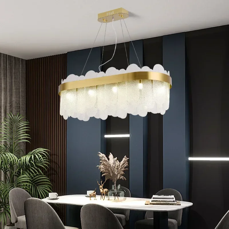 Modern LED Glass Crystal Lustre Pendant Lamp Nordic Circular Chandeliers Living Room Restaurant Indoor Ceiling Lighting